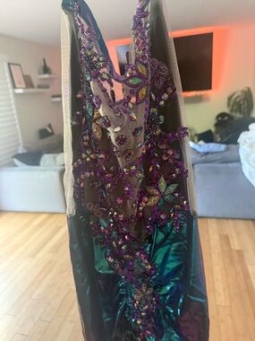 Iridescent Teal Evening Beaded Mermaid  Dress